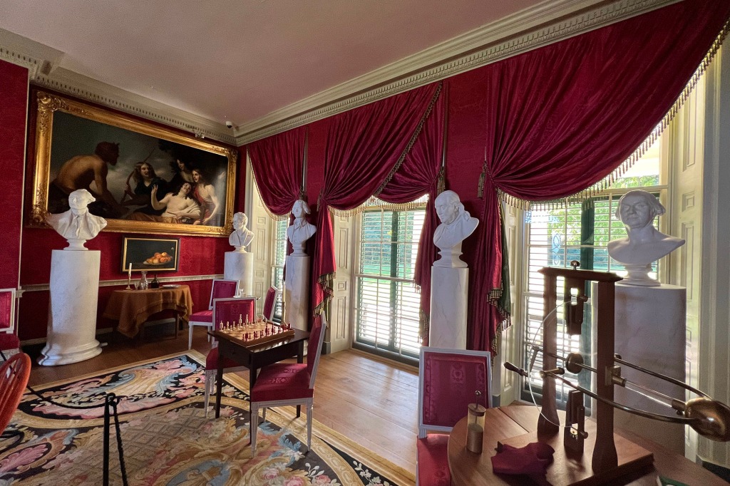 A gallery showcasing busts and artwork owned by former President James Madison.