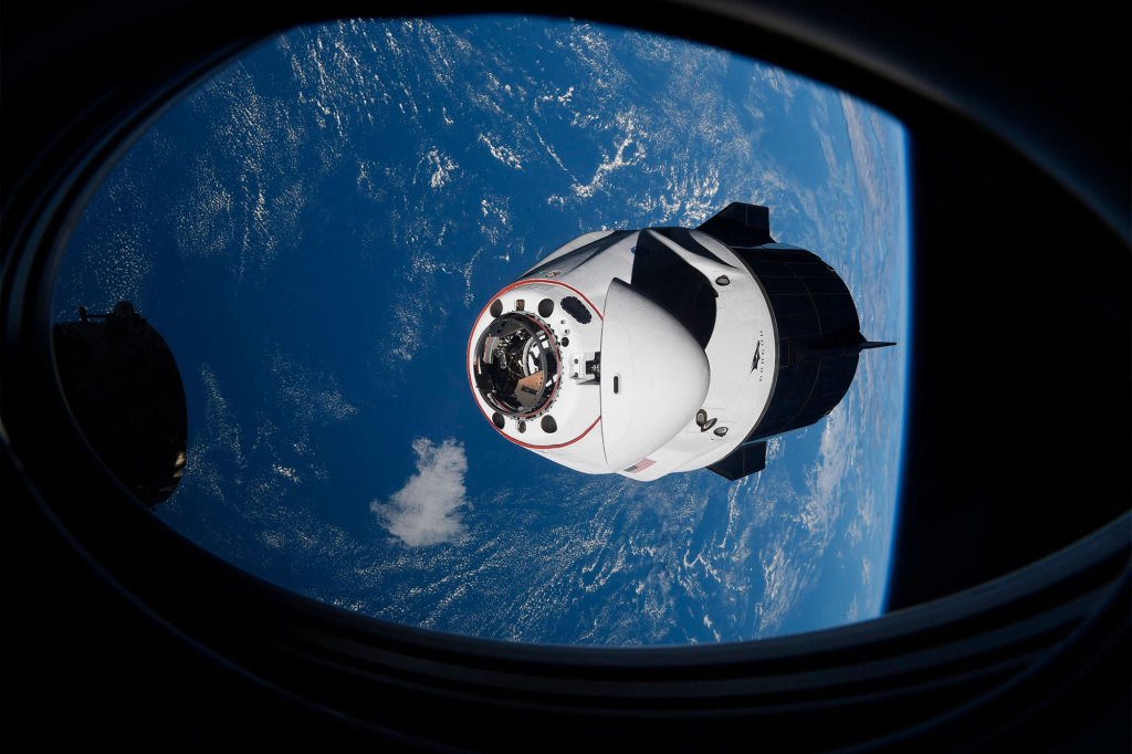 In this Saturday, April 24, 2021, file photo made available by NASA, the SpaceX Crew Dragon capsule approaches the International Space Station for docking.   