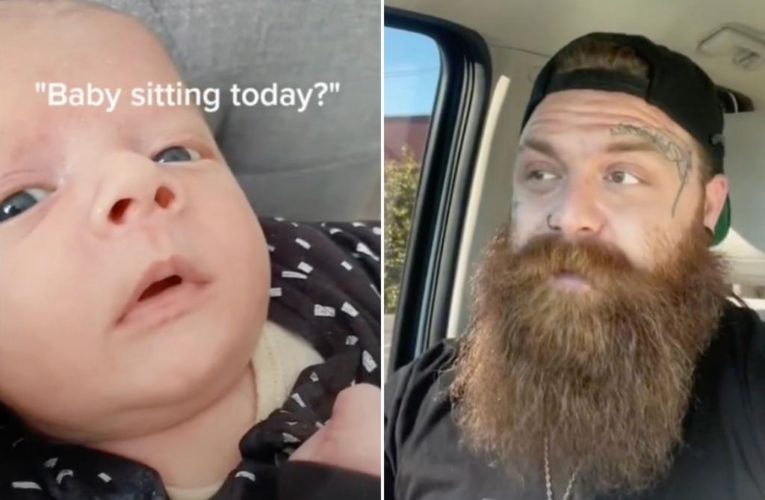 Dad lies to strangers when they ask if he is babysitting his kid