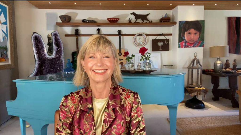 Olivia Newton-John inside her Southern California home for a taping of "Watch What Happens Live With Andy Cohen."