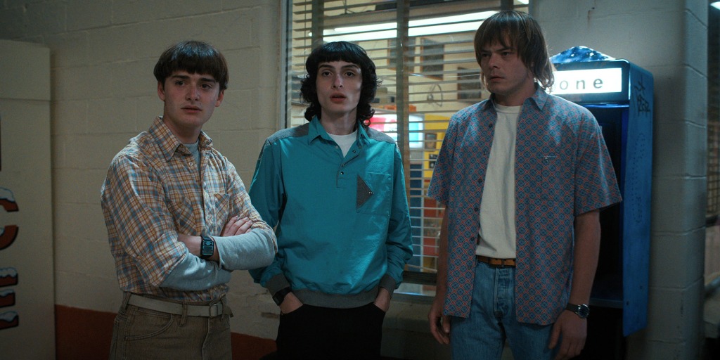 (Left to right) Noah Schnapp as Will Byers, Finn Wolfhard as Mike Wheeler and Charlie Heaton as Jonathan Byers in "Stranger Things."