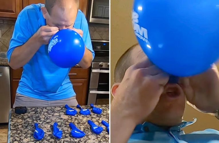 Man inflates 10 balloons with nose to set world record