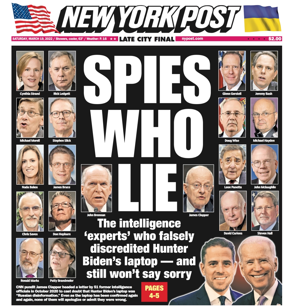 New York Post cover for Saturday, March 19, 2022. 