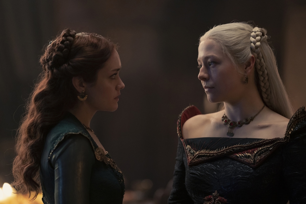 Olivia Cooke as older Alicent Hightower, left, and Emma D'Arcy as older Princess Rhaenyra Targaryen in "House of the Dragon." 