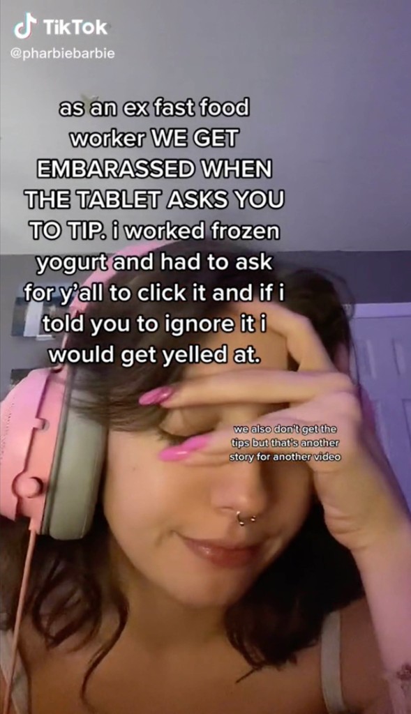 Alison's TikTok clip caught the public's attention, clocking up more than 300,000 views, with many outraged by the fact they were being asked to leave a gratuity for workers who went to minimal effort for them. 