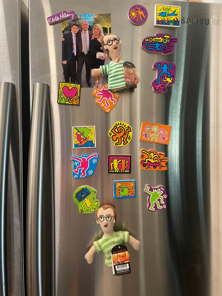 The Garners honor the late artist in little ways throughout their home, including on their fridge, which is covered in Haring magnets.