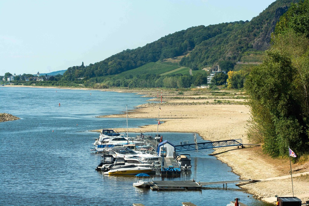 general view of low water level continues along the rhine river