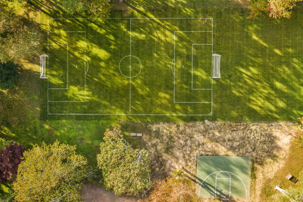 Aerial of the soccer field. 