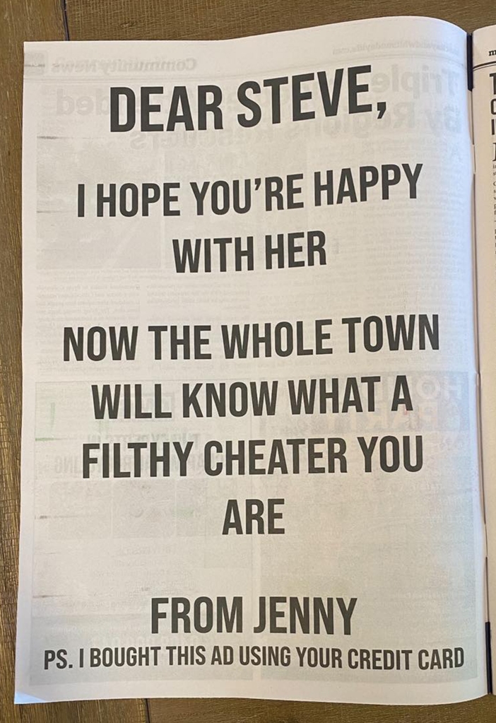 The newspaper ad purchased by Jenny in Australia's Mackay and Whitsunday Life.