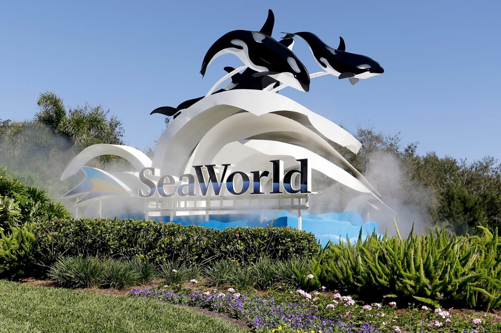 the entrance to Sea World is seen, in Orlando, Fla.