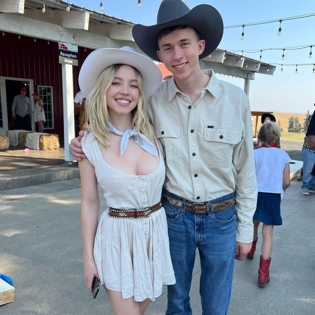 Sydney Sweeney and her brother Trent in Western garb at their mother's surprise 60th birthday.