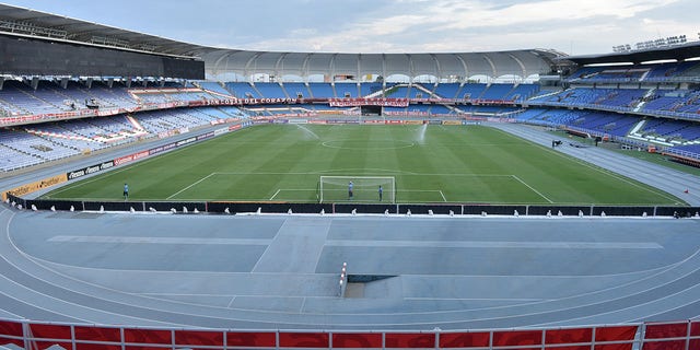 General view of an empty Pascual Guerrero Stadium due to coronavirus restrictions before a Group E match of Copa CONMEBOL Libertadores 2020 between America de Cali and Universidad Catolica in Cali, Colombia, on Sept. 23, 2020.