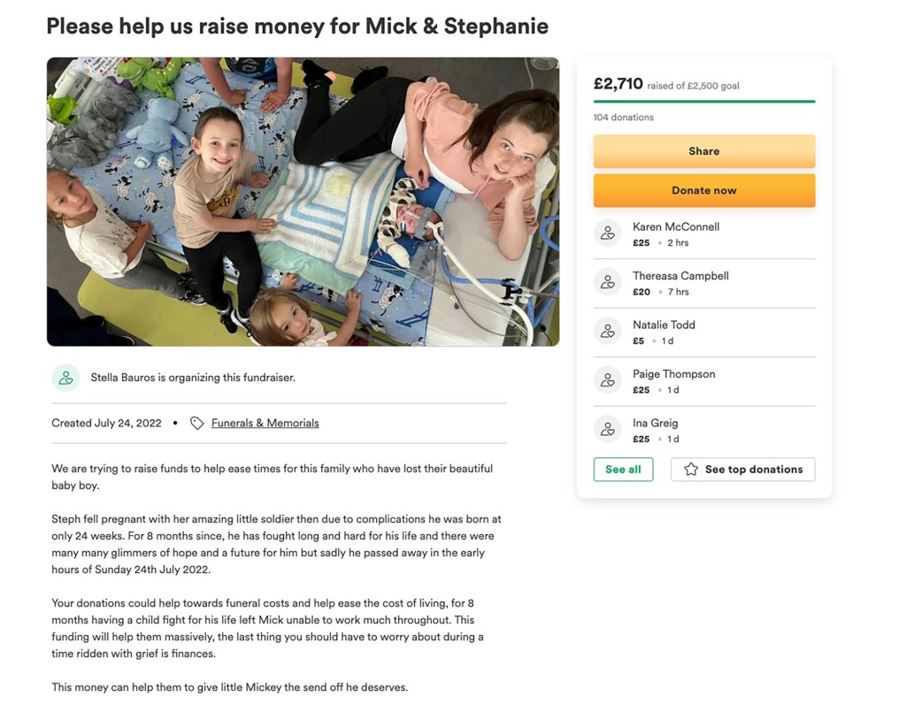 A GoFundMe page has since been set up to help support the family during this tough time.