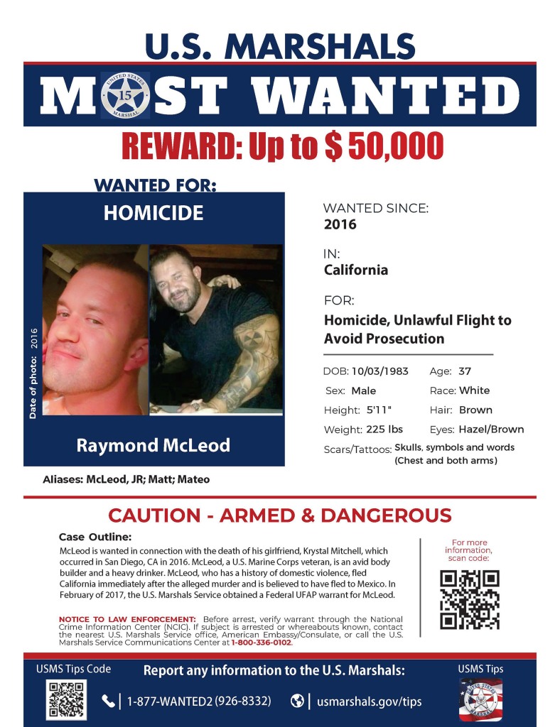 Wanted poster for Marine veteran Raymond "RJ" McLeod.