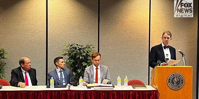 Attorneys for the Petito and Schmidt families announced a notice of claim against Moab police at a news briefing in Salt Lake City Monday, Aug. 8. From left to right, Brad Park, Steven Jensen, Brian Stewart, Jim McConkie.