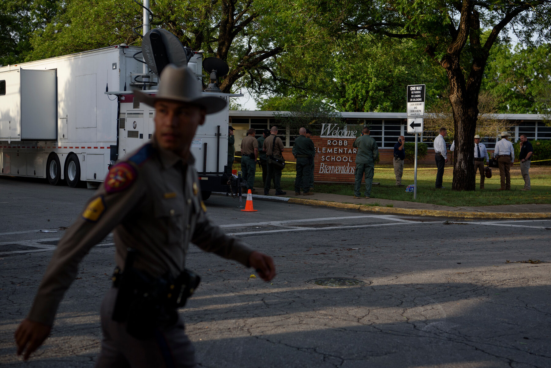 Law enforcement conducted an investigation outside of Robb Elementary School in May.