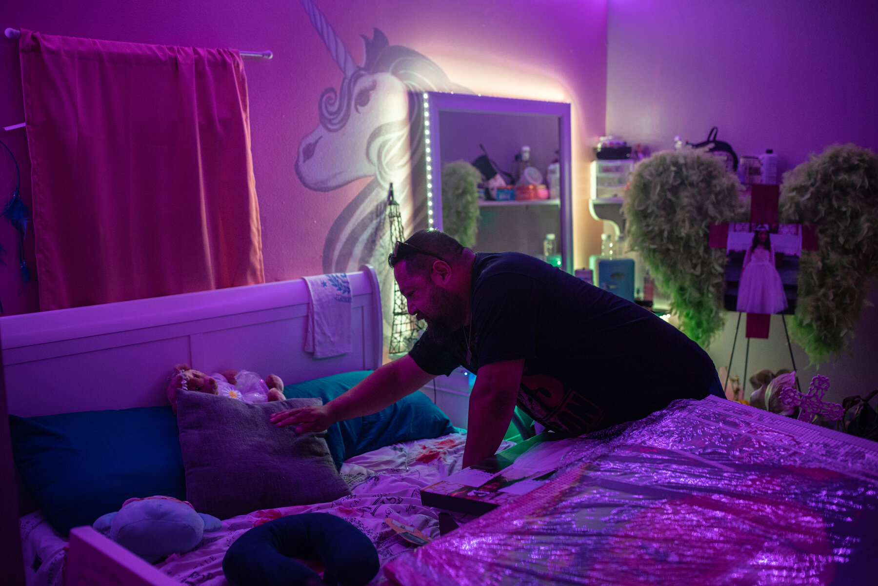 Mr. Cazares speaks to Jackie in her bedroom each night before he goes to sleep.