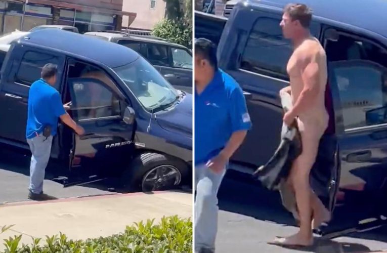 Naked man exits car, calmly walks away after crash