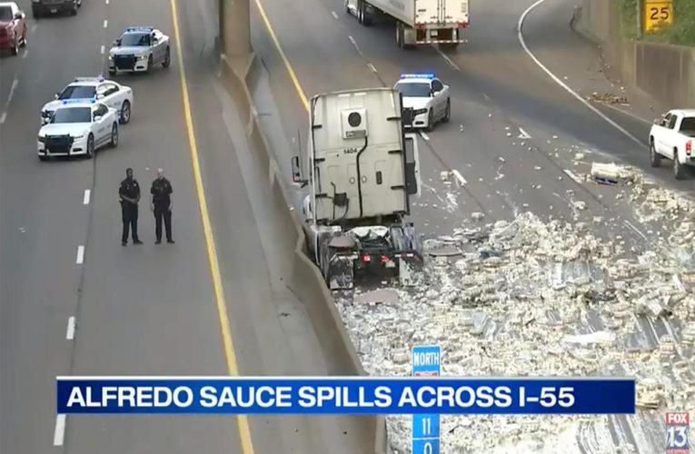 Tennessee highway covered in alfredo sauce after tractor-trailer crashes