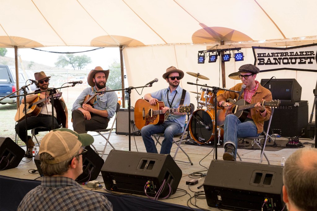 Jonny Burke, Langhorne Slim, Luke Bell, and Daniel Romano perform at Heartbreaker Banquet on March 19, 2015, in Luck, Texas.