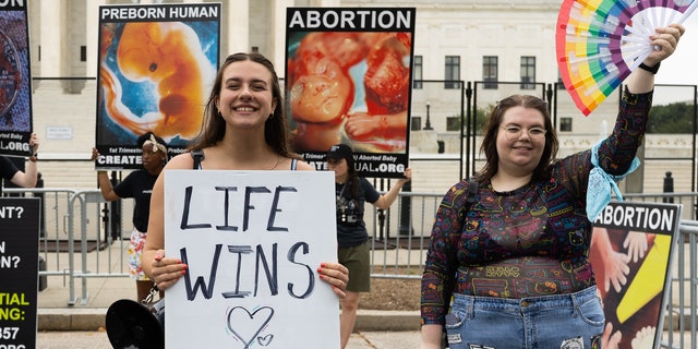 Pro-life protesters gather outside Supreme Court June 27.