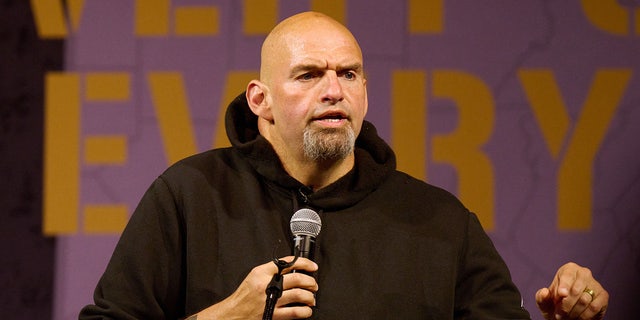 Lieutenant governor of Pennsylvania and Democratic U.S. Senate candidate John Fetterman addresses supporters during a rally on Aug. 12, 2022, in Erie, Pennsylvania.