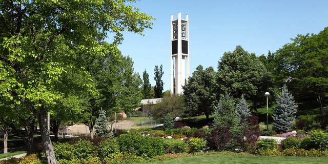 The BYU Centennial Carillon stands at the north end of campus