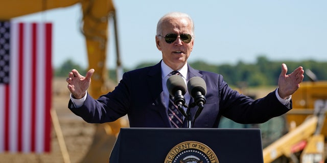 President Joe Biden speaks during a groundbreaking for a new Intel computer chip facility in New Albany, Ohio, Friday, Sept. 9, 2022.