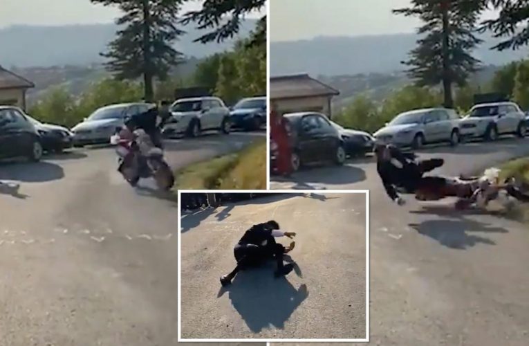 Italian groom breaks collar bone showing off on dirt bike