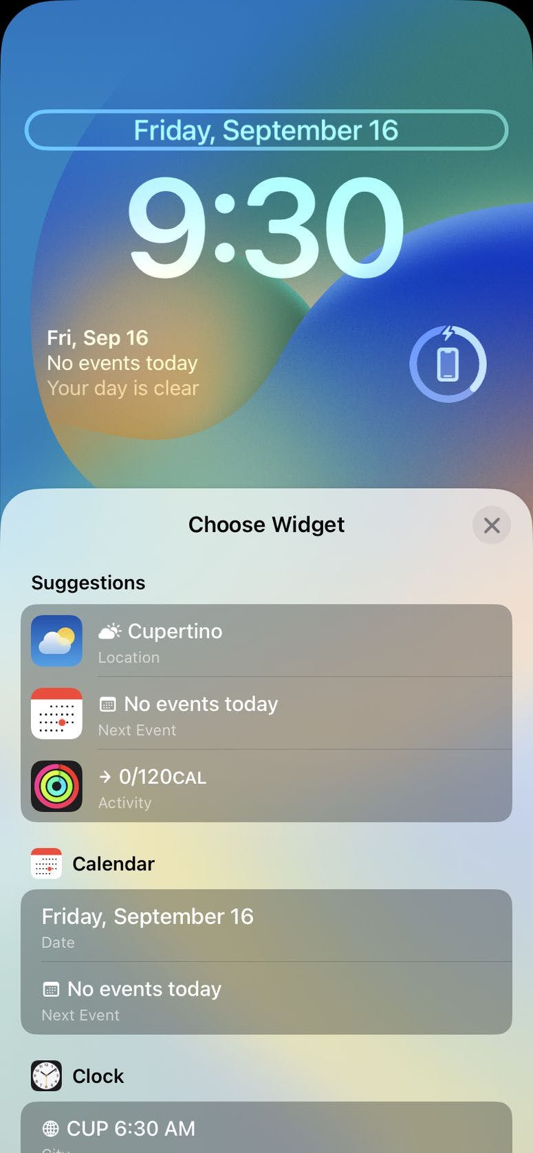 Above-the-clock widgets