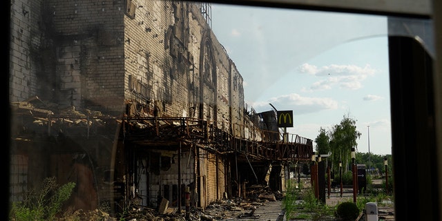 A view of the destroyed Fabrika shopping mall in the city of Kherson on July 20, 2022, amid the ongoing Russian military action in Ukraine.