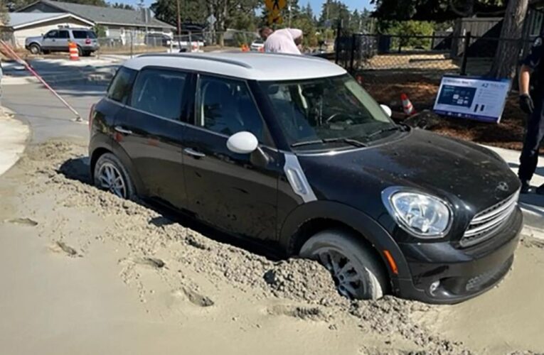 Washington woman gets stolen car stuck in fresh concrete