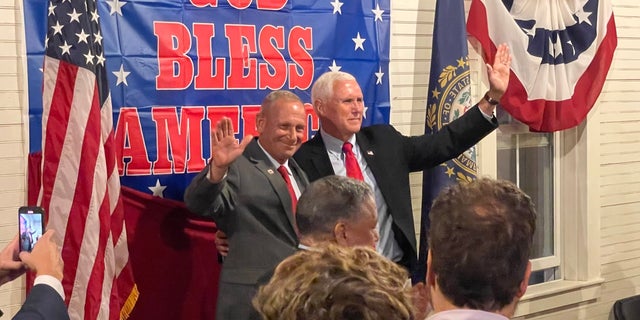 Former Vice President Mike Pence headlines a fundraiser for New Hampshire GOP Senate nominee Don Bolduc, on Sept. 14, 2022 in Wilton, New Hampshire. 