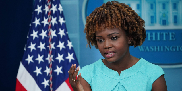 White House press secretary Karine Jean-Pierre speaks during the daily briefing in the James S Brady Press Briefing Room of the White House in Washington, D.C., on Sept. 6, 2022. 