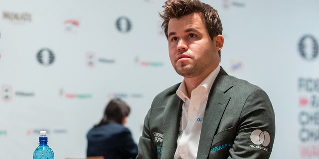 Magnus Carlsen of Norway is shown during the FIDE Chess World Rapid and Blitz Chess Championships in Warsaw, Poland, on Dec. 29, 2021.