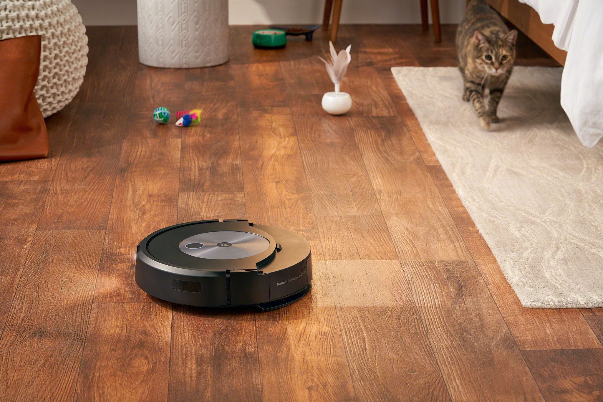 The Roomba Combo j7 Plus can go from vacuuming carpet to mopping hardwood floors without any user intervention.