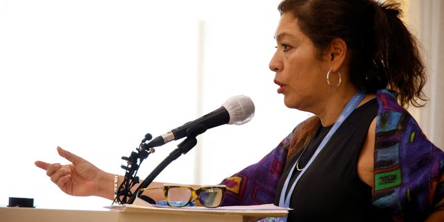 Elizabeth Salmon, the new U.N. special rapporteur on human rights in North Korea, speaks during a news conference in Seoul, South Korea, Sept. 2, 2022. 