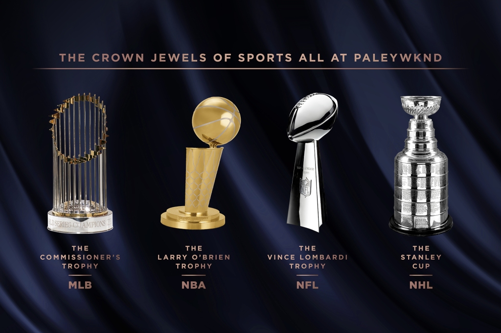 Championship trophies from Major League Baseball, the National Basketball Assocation, the National Football League and The National Hockey League will be on display.