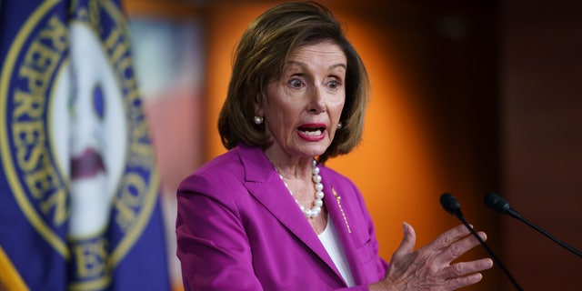 Speaker of the House Nancy Pelosi, D-Calif., talks to reporters at the Capitol in Washington, Wednesday, July 28, 2021, the day after the first hearing by her select committee on the Jan. 6 attack. (AP Photo/J. Scott Applewhite)