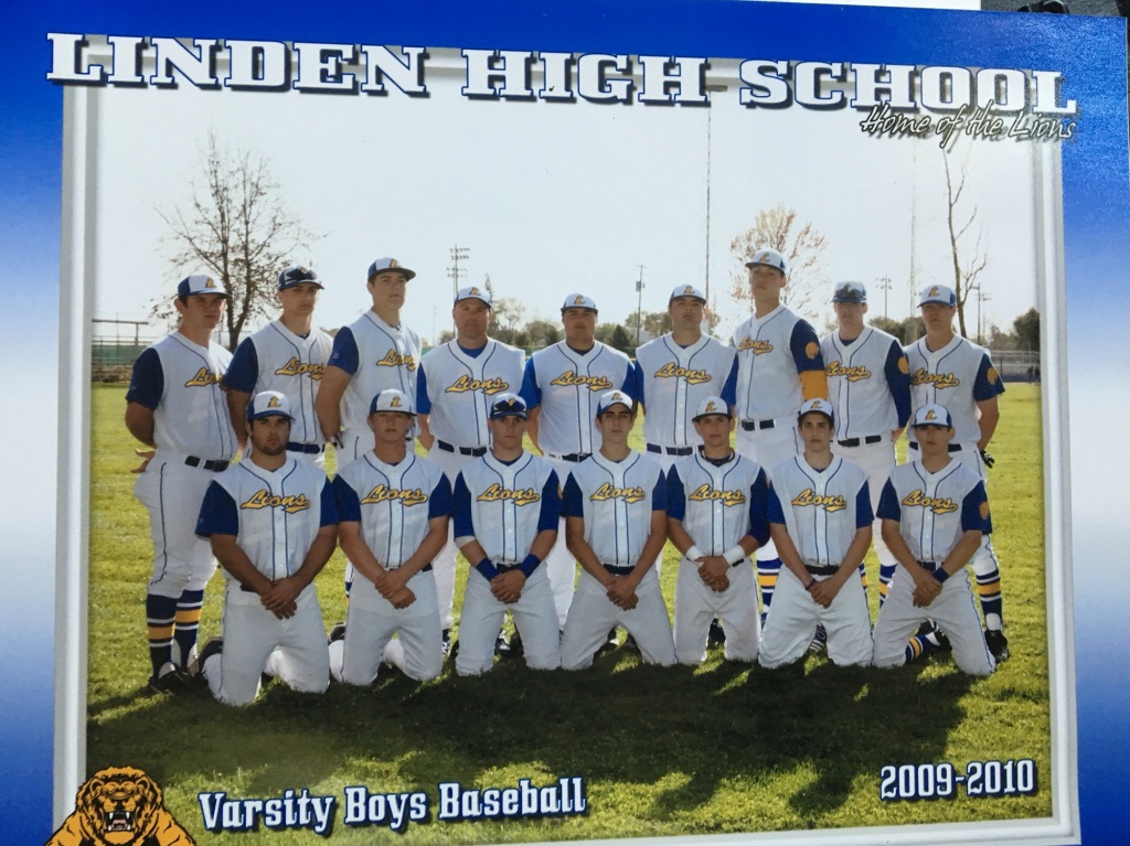 Aaron Judge towers over his teammates on the Linden High School baseball team.