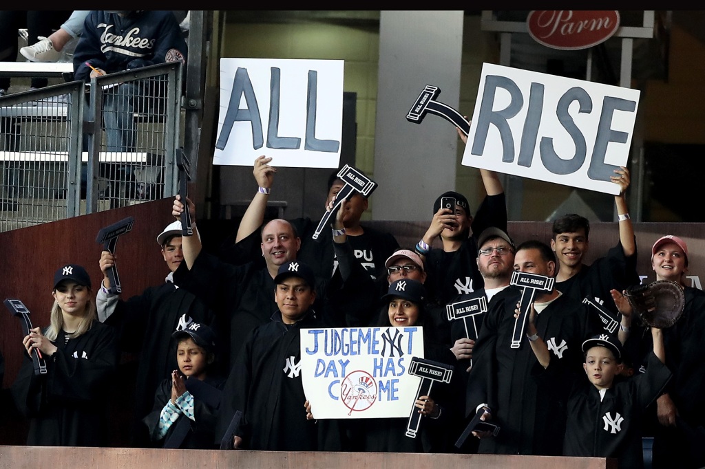 Fans fill the Judge's Chambers, the slugger's official cheering section at Yankee Stadium. 