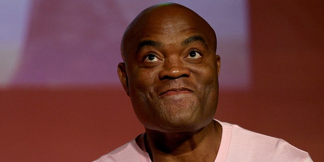 Anderson Silva reacts during a Jake Paul v Anderson Silva press conference at NeueHouse Hollywood on September 12, 2022 in Hollywood, California.