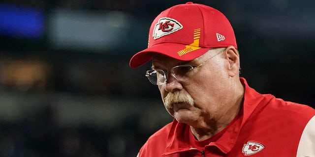 Kansas City Chiefs head coach Andy Reid walks off the field after a game against the Baltimore Ravens Sept. 19, 2021, in Baltimore.