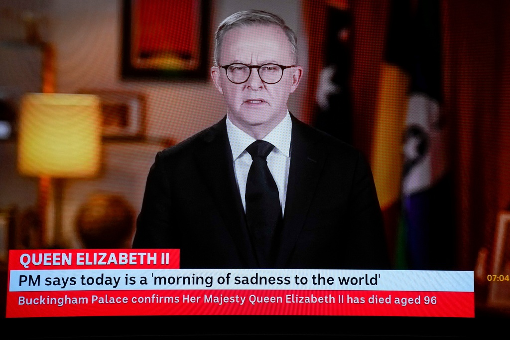 Australian Prime Minister Anthony Albanese addresses the nation on the news of the passing of Queen Elizabeth II in Canberra, Australia.