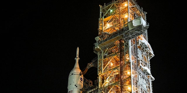 NASA's Artemis I Moon rocket is rolled out at Kennedy Space Center, in Cape Canaveral, Florida.