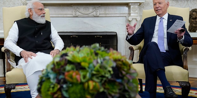 President Joe Biden meets with Indian Prime Minister Narendra Modi in the Oval Office on Sept. 24, 2021.