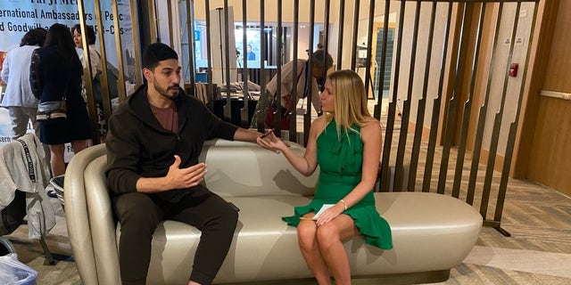 Enes Kanter Freedom speaks with Fox News' Ashley J. DiMella at the International Religious Freedom Summit in June 2022.