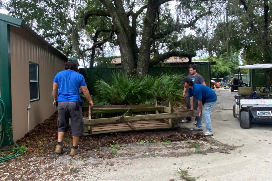 Workers preparing the Center for Great Apes for the approaching storm.