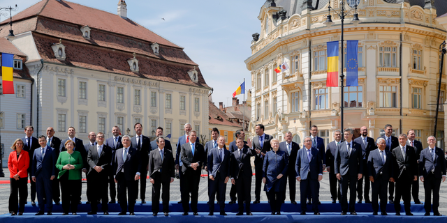 European Union leaders at an EU summit in Sibiu, Romania, May 9, 2019.