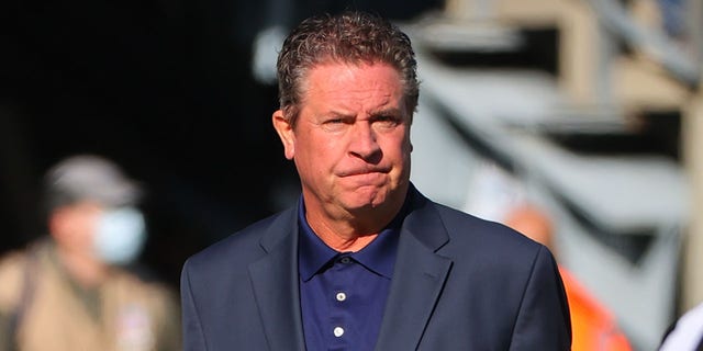 NFL Hall of Fame player Dan Marino on the field prior to a game between the New York Jets and Miami Dolphins Nov. 21, 2021, at MetLife Stadium in East Rutherford, N.J.